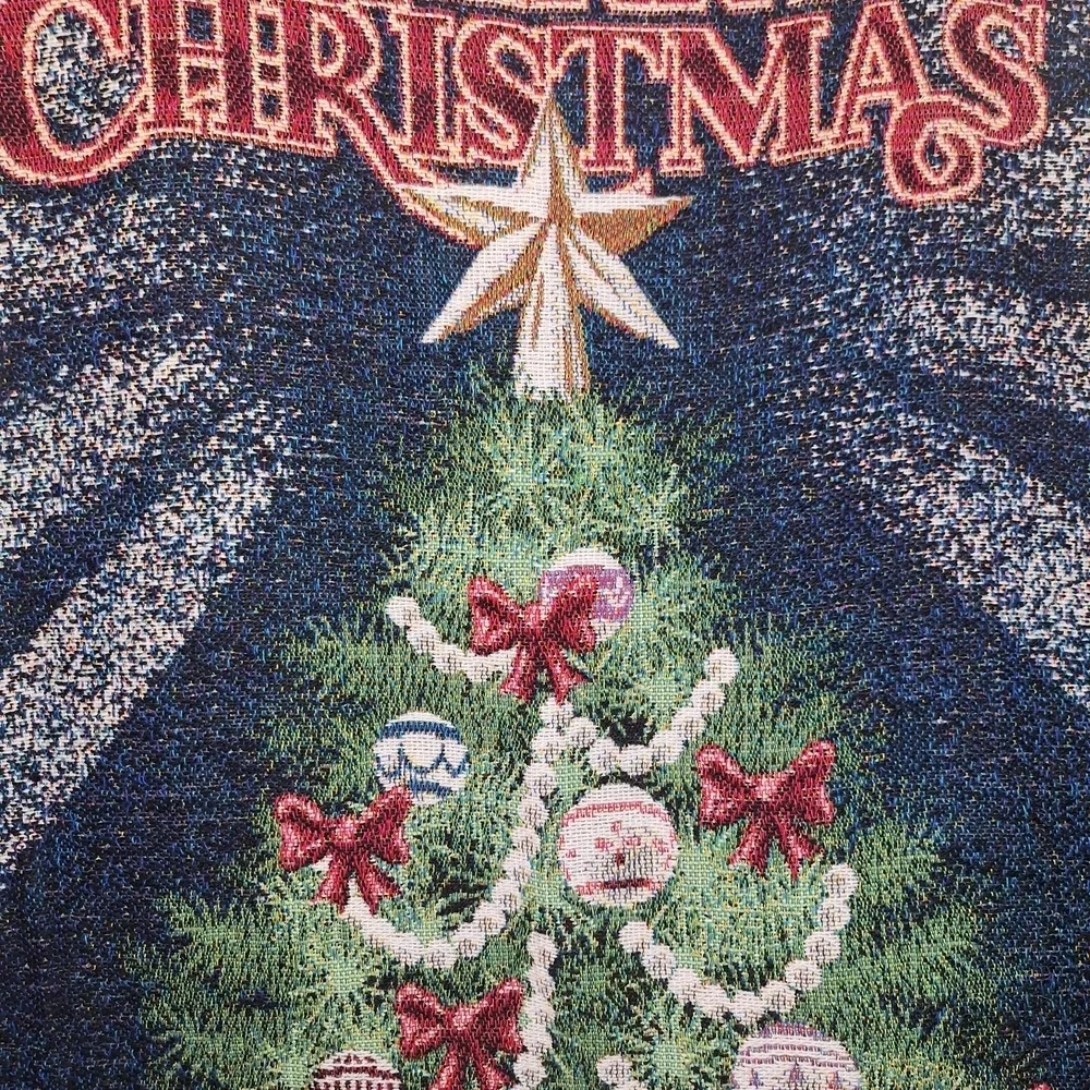 Green and Red Holiday Blanket with Festive Christmas Tree Design